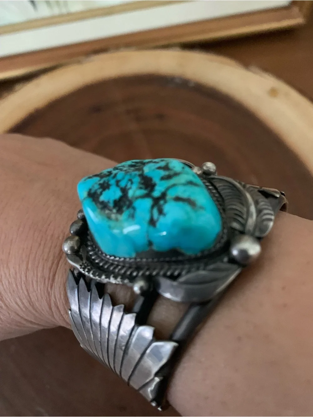 Vintage Turquoise Cuff
Bracelet Navajo Style Sterling
Silver Signed J Charley - Picture 3 of 11